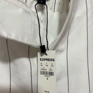 White with black pinstripe skirt